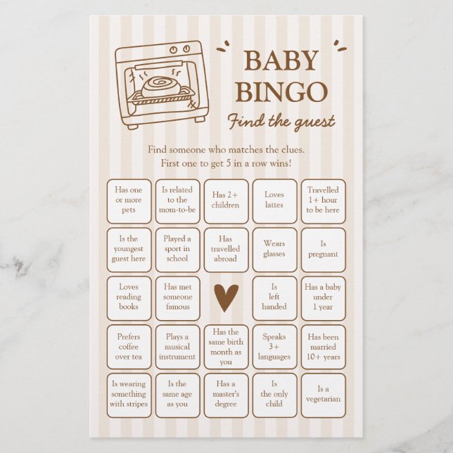 Lámina Bun in the Oven Find the Guest Baby Bingo Game (Anverso)