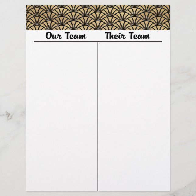 Lámina Bunco Tally Score Sheet Art Deco Black Gold (Anverso)