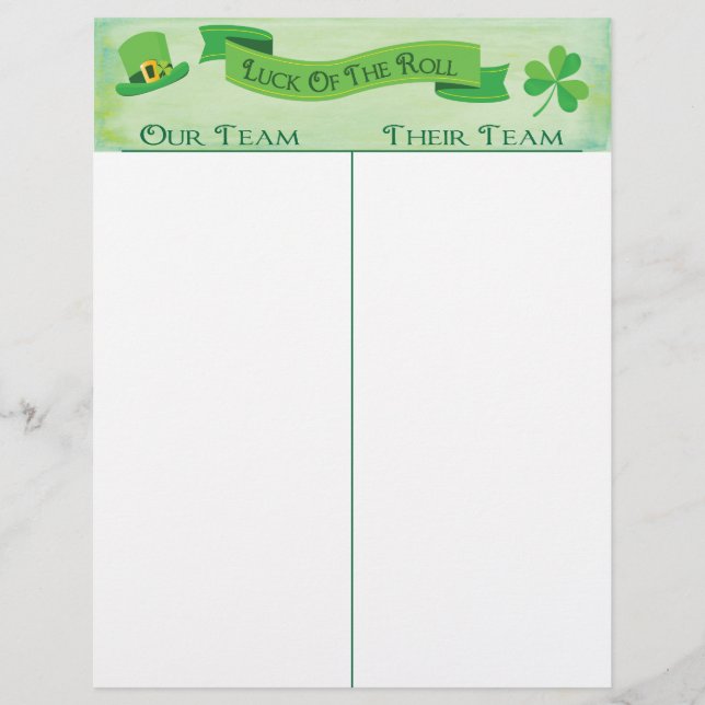 Lámina Bunco Tally Score Sheet Lucky Irish Saint Patrick (Anverso)