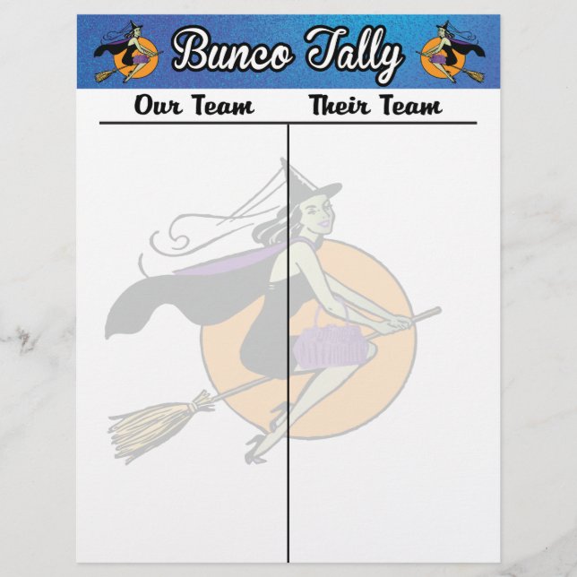 Lámina Bunco Tally Score Sheet Witch Octubre Tema (Anverso)