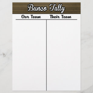 Lámina Bunco Tally Sheet - Banda negra y dorada