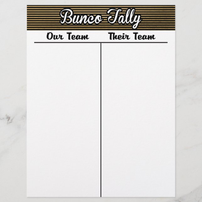Lámina Bunco Tally Sheet - Banda negra y dorada (Anverso)