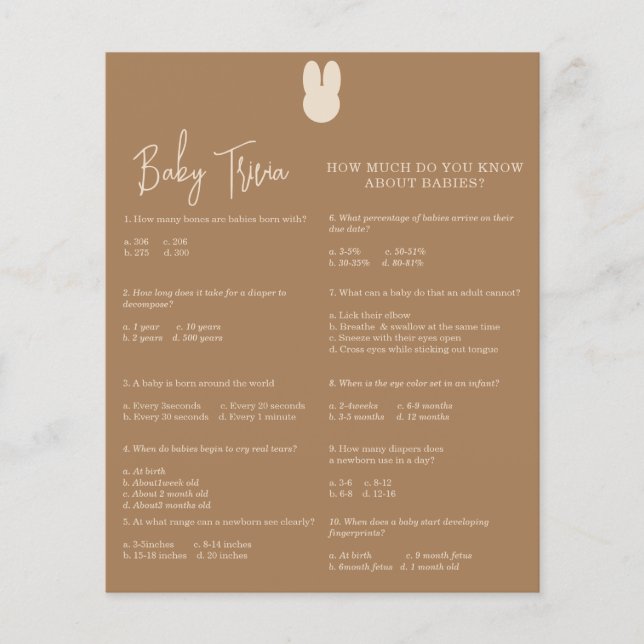 Lámina Bunny Baby Trivia | Juego Baby Shower (Anverso)