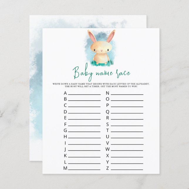 Lámina Bunny cub - Juego de carreras por nombre del bebé (Anverso / Reverso)