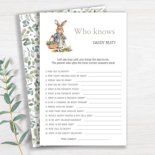 Lámina Bunny Greenery quien conoce mejor a papá Baby Show (Subido por el creador)