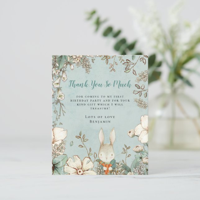 Lámina Bunny Powder Blue First Birday Gracias (Anverso de pie)