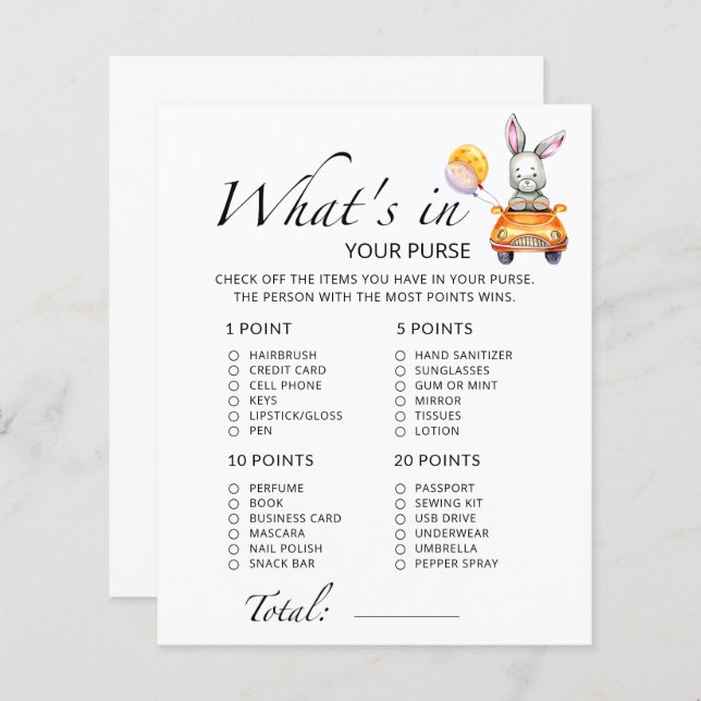 Lámina Bunny Qué hay en tu bolso juego de ducha para bebé (Anverso / Reverso)