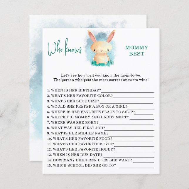 Lámina Bunny Quién conoce mejor a mamá (Anverso / Reverso)