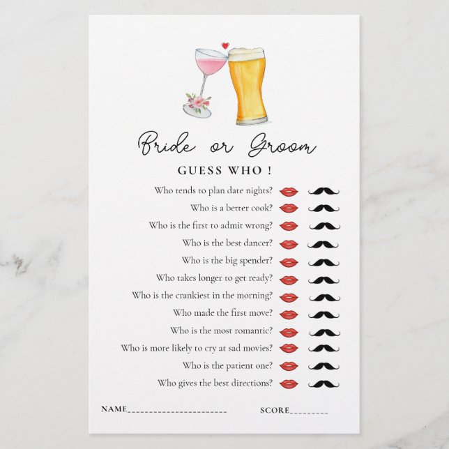 Lámina Burbujas y breves juego de ducha "Adivina quién" (Anverso)