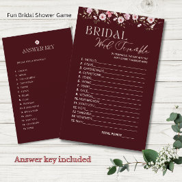 Lámina Burgundy Bridal Word Scramble Game With Answer Key