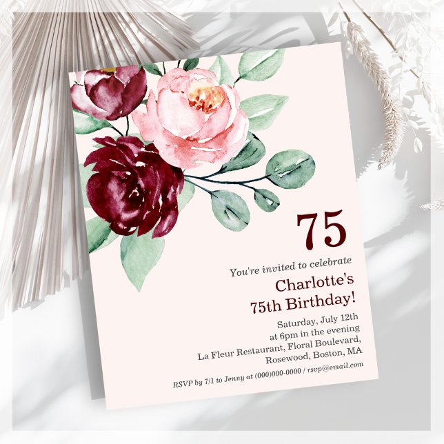 Lámina Burgundy Floral 75.ª invitación al cumpleaños (Subido por el creador)