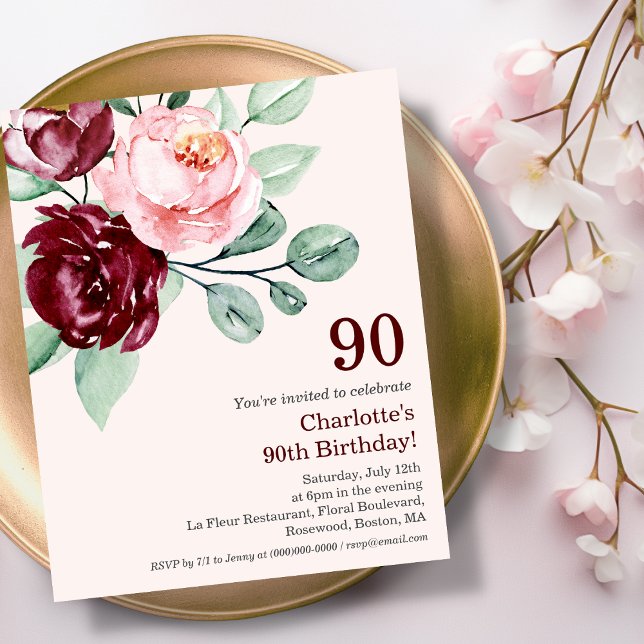 Lámina Burgundy Floral 90 Invitación al cumpleaños del pr (Subido por el creador)