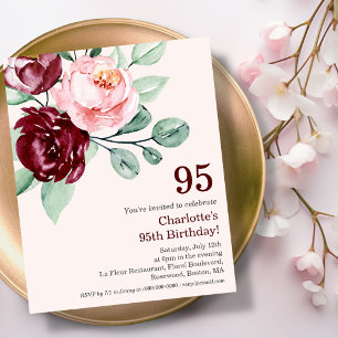 Lámina Burgundy Floral 95ª invitación al cumpleaños del p