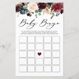 Lámina Burgundy Floral Baby Bingo Juego de Baby Shower