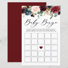 Lámina Burgundy Floral Baby Bingo Juego de Baby Shower