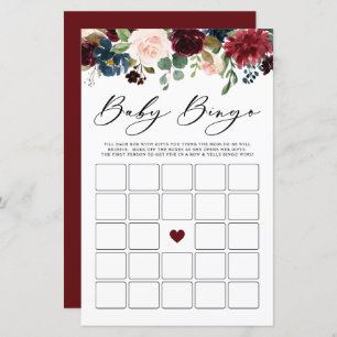 Lámina Burgundy Floral Baby Bingo Juego de Baby Shower