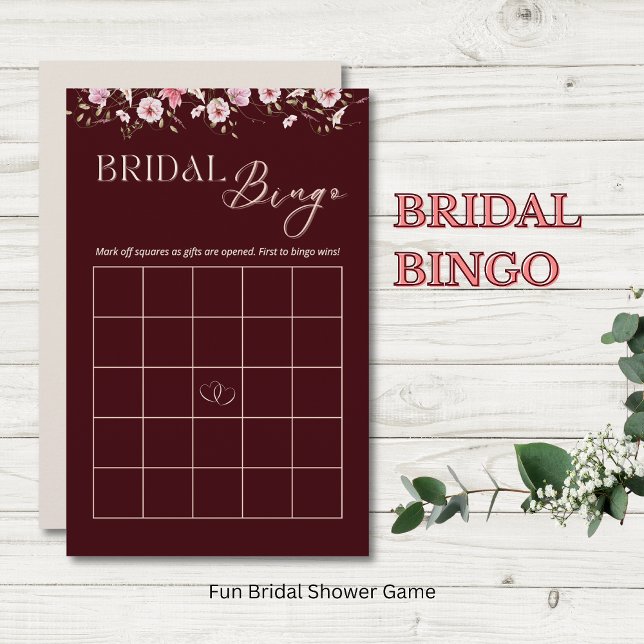 Lámina Burgundy Floral Bridal Bingo Game Card (Subido por el creador)