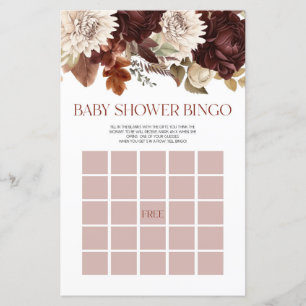 Lámina Burgundy Floral Flores Bingo Juego de Baby Shower