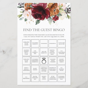Lámina Burgundy Floral Fun Bridal Encontrar Bingo Invitad