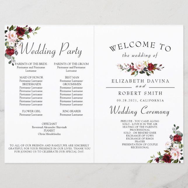 Lámina Burgundy Floral Geométrica Romántica acuarela (Anverso)