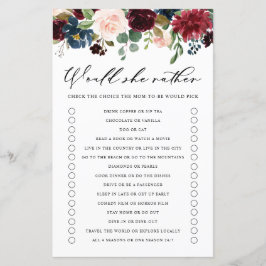 Lámina Burgundy Floral Prefiere Un Juego De Baby Shower