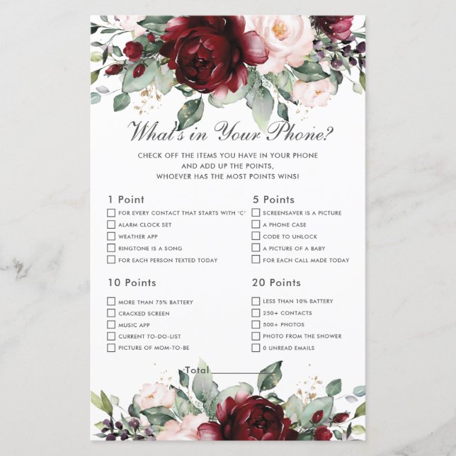 Lámina Burgundy Floral qué hay en tu ducha de juegos de t (Anverso)