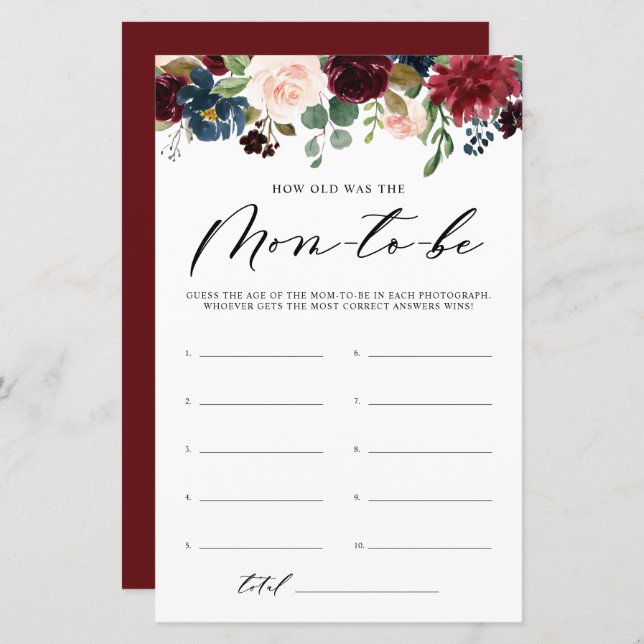 Lámina Burgundy Floral Qué Viejo Era El Juego De Ducha De (Anverso / Reverso)