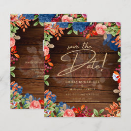 Lámina Burgundy Floral Rustico Boda GUARDE LA FECHA