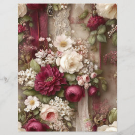 Lámina Burgundy Flowers Junk Journal Scrapbook Paper