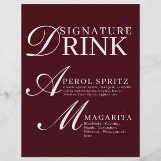 Lámina Burgundy & Ivory Wedding Signature Drink Sign