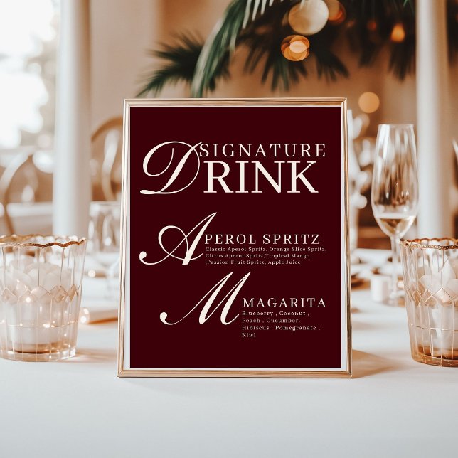 Lámina Burgundy & Ivory Wedding Signature Drink Sign (Subido por el creador)