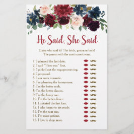 Lámina Burgundy & Naval Floral Dijo Que Dijo Juego