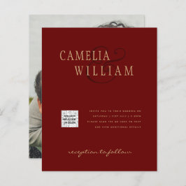Lámina Burgundy Photo Wedding Invitar código QR Guardar f