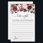 Lámina Burgundy Red Rubor Pink Floral Date Night Card<br><div class="desc">Una hermosa frontera floral de rosa y rojo borgoña encabeza esta tarjeta de la noche del día. Se coordina con la colección de duchas de novias Rocosa.</div>