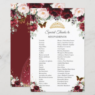 Lámina Burgundy Rubor Floral Mis Padrinos Quinceañera