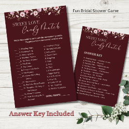Lámina Burgundy Sweet Love Candy Match Bridal Shower Game
