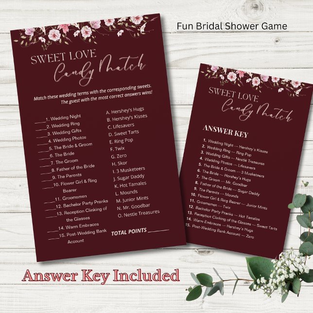 Lámina Burgundy Sweet Love Candy Match Bridal Shower Game (Subido por el creador)