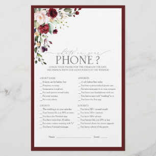 Lámina Burgundy Watercolor Floral Bridal Shower Game