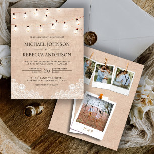 Lámina Burlap Lace Lights Photo Budget Wedding Invitation