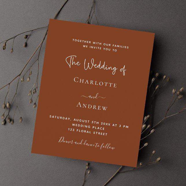Lámina Burnt orange rust script budget wedding invitation (Subido por el creador)