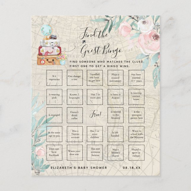 Lámina Buscar El Bingo Invitado | Juego Baby Shower (Anverso)