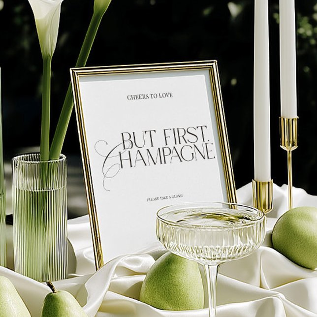 Lámina But First Champagne Elegant Wedding Sign (But First Champagne Elegant Wedding Sign)