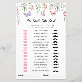 Lámina Butflies Bridal Shower Game Dijo Que