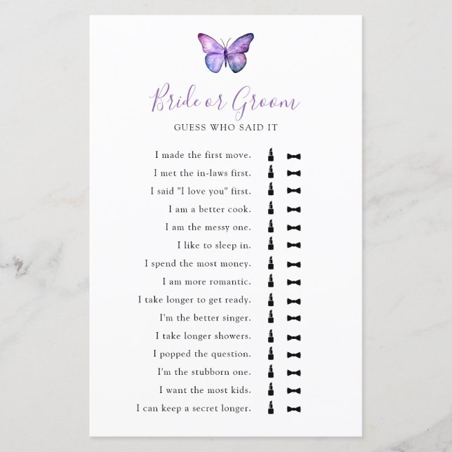 Lámina Butfly Bridal Shower Adivinan quién lo dijo (Anverso)