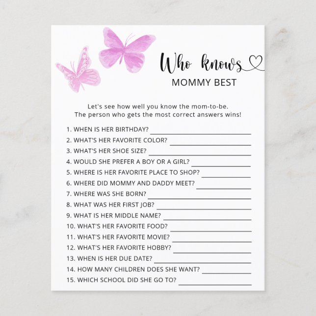 Lámina Butterflies ducha de bebé, quién conoce mejor a ma (Anverso)