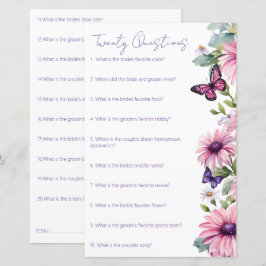 Lámina Butterflies ducha de novia 20 preguntas juego