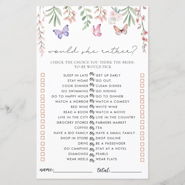 Lámina Butterflies juego de ducha de novia le gustaría (Anverso)