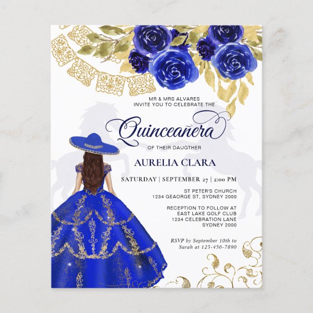 Lámina Caballo Azul Floral Elegante De Presupuesto Quince (Anverso)