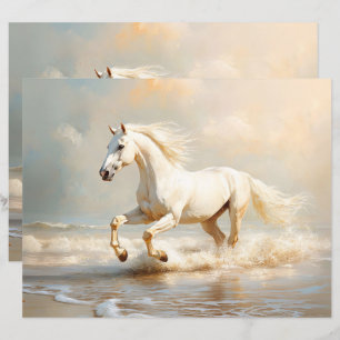 Lámina Caballo blanco corriendo sobre papel de cuaderno d