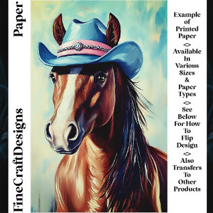 Lámina Caballo castaño, sombrero rosa azul CS9 papel de m